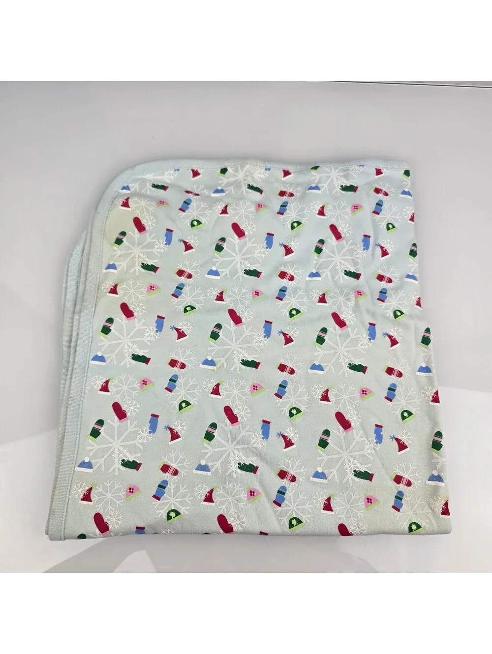 Target Vintage Baby Blanket Winter Xmas Blue Penguin Tree Snowflake Hat Gloves
